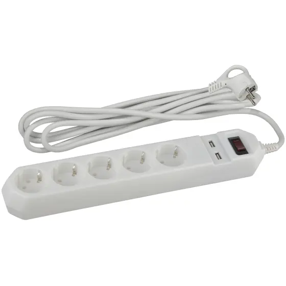 Сетевой фильтр ЭРА USF-5es-1,5m-USB-W