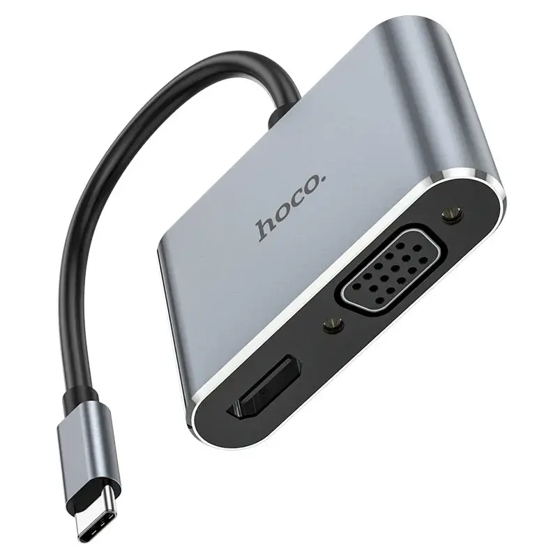 HDMI + VGA + USB3.0 4K, Chrome - Hoco HB30 Eco Type-C adapteri