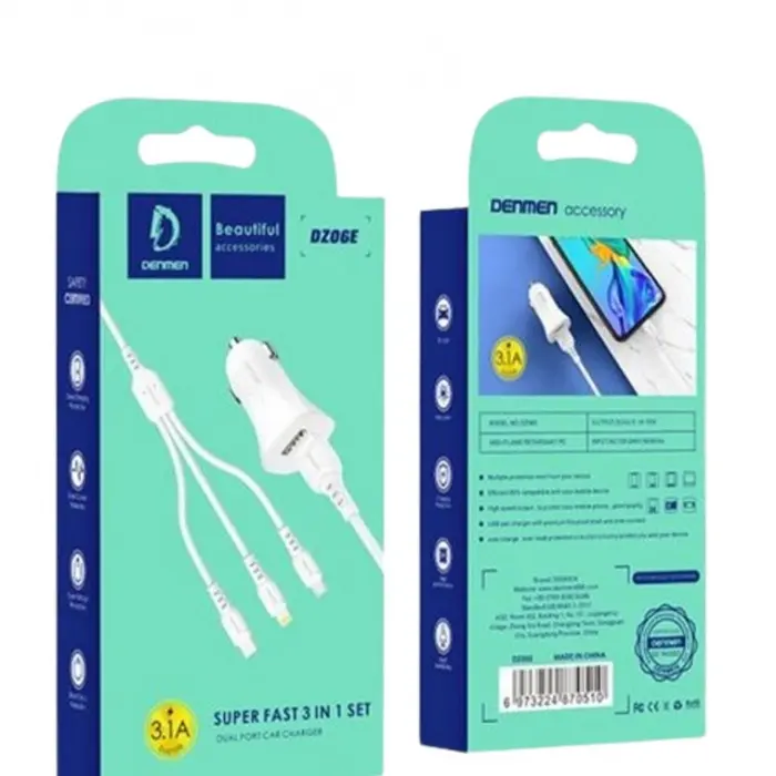 Автомобильное зарядное устройство Dz06e 3.1A 2 порта USB Type-A, Type-C, Lightning