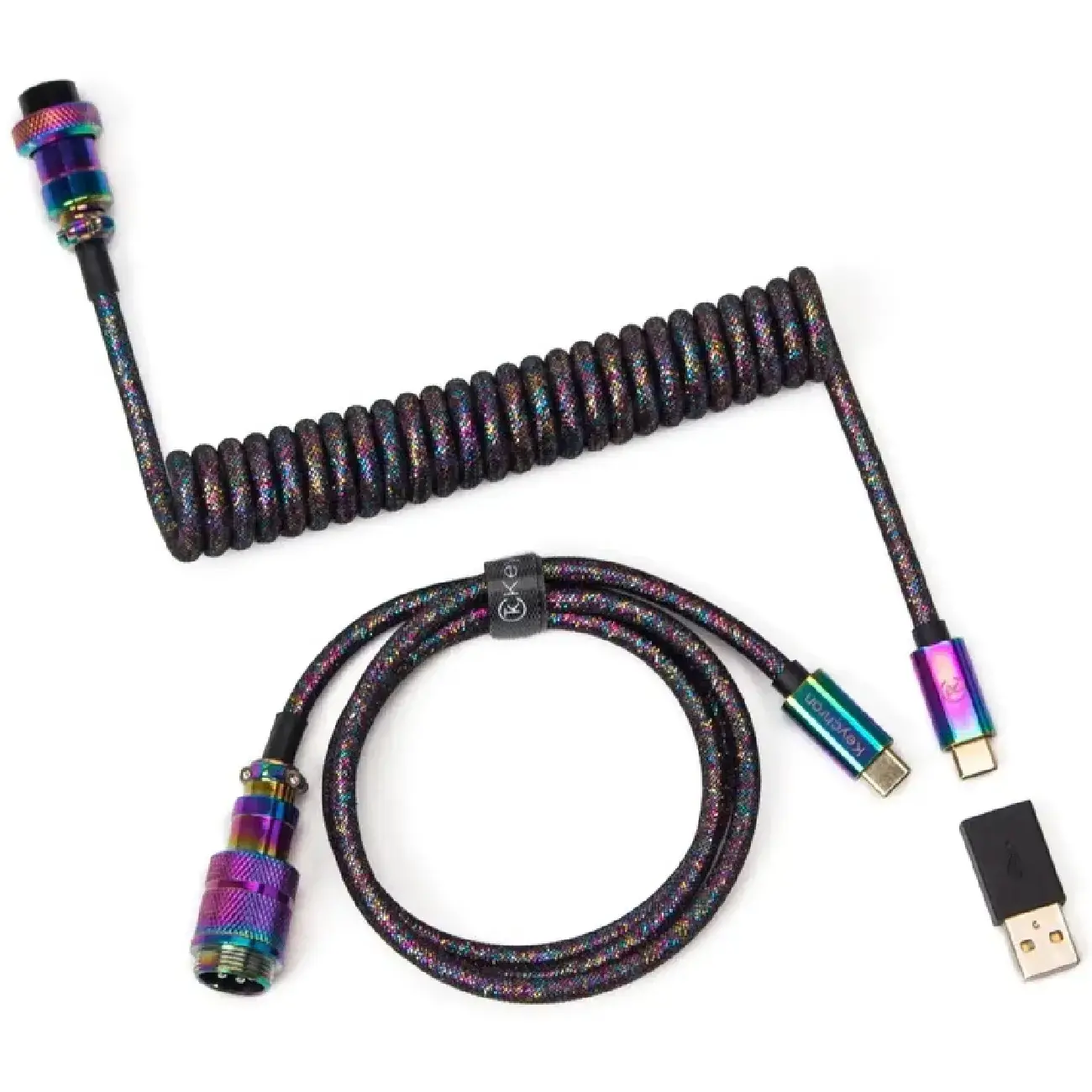 Кабель Keychron Premium Coiled Aviator Cable-Straight Rainbow Plated Black