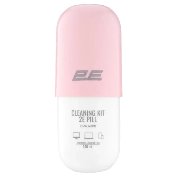 Tashkiliy texnika uchun 2E PILL tozalash to‘plami (suyuqlik 140 ml + salfetka 20 sm), White-Pink