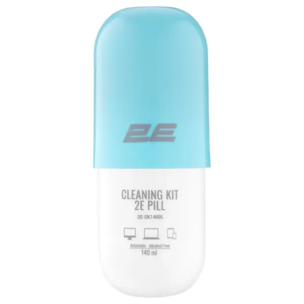 Tashkiliy texnika uchun 2E PILL tozalash to‘plami (suyuqlik 140 ml + salfetka 20 sm), White-Blue