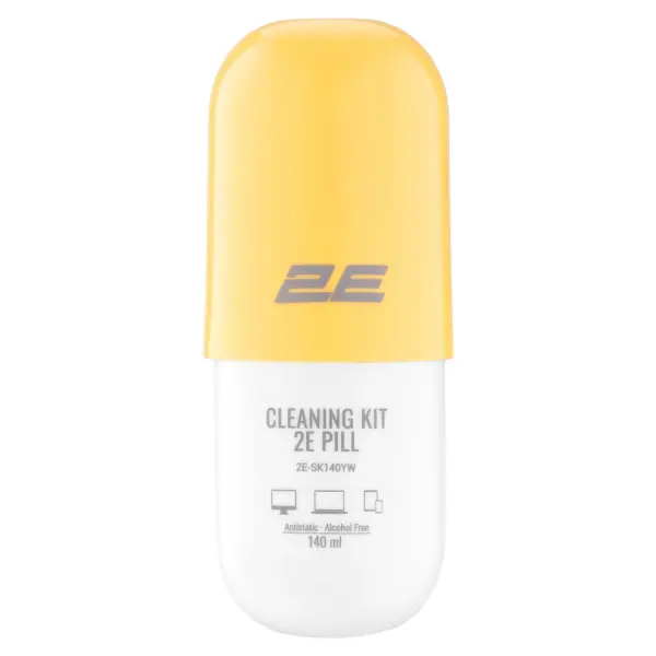 Чистящий набор 2E PILL для оргтехники (жидкость 140 мл + салфетка 20 см), White-Yellow