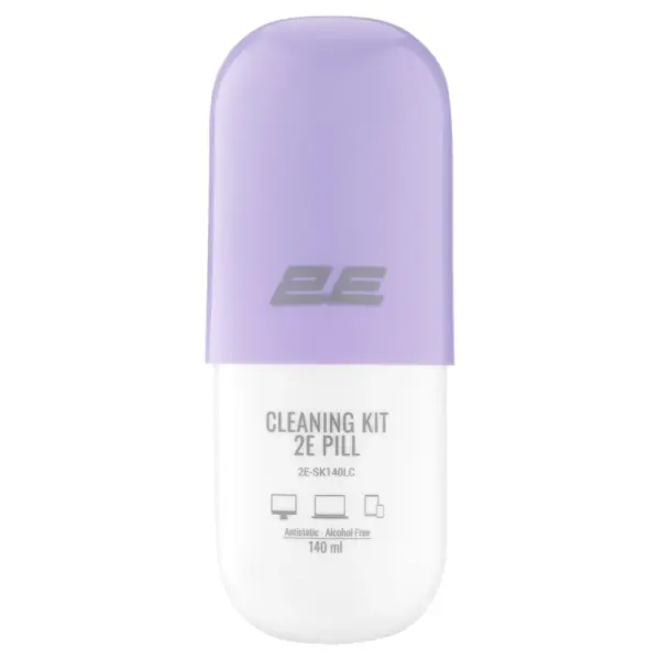 Tashkiliy texnika uchun 2E PILL tozalash to‘plami (suyuqlik 140 ml + salfetka 20 sm), White-Purple