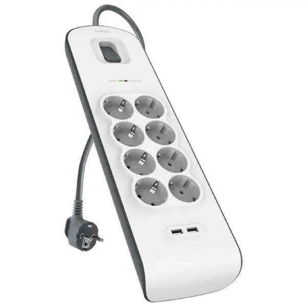 Сетевой фильтр Belkin 8хSchuko, 2xUSB 2.4A, 900 Дж, 2m, white