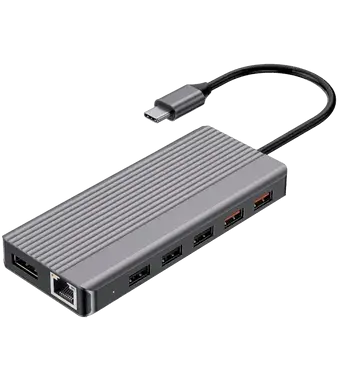 Xab Powerology 12 in 1 HDMI & DP 4K USB-C HUB Ethernet 10Gbps Data Transfer PD 100W USB 3.2 Gray