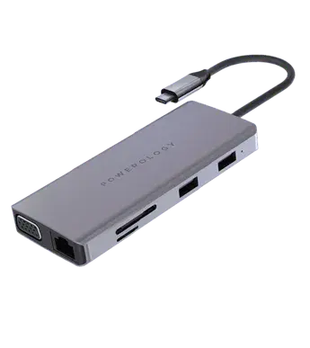 Xab Powerology 11 in 1 USB-C HUB Ethernet HDMI VGA, Grey