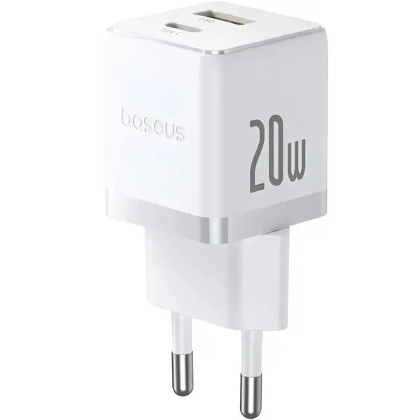 Quvvat adapteri Baseus Palm Fast Charger C+U 20W EU Moon White