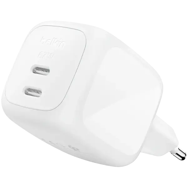 Tarmoqli quvvatlash qurilmasi Belkin Dual USB-C 67w PD wall Charger with PPS White (WCH020KQWH)