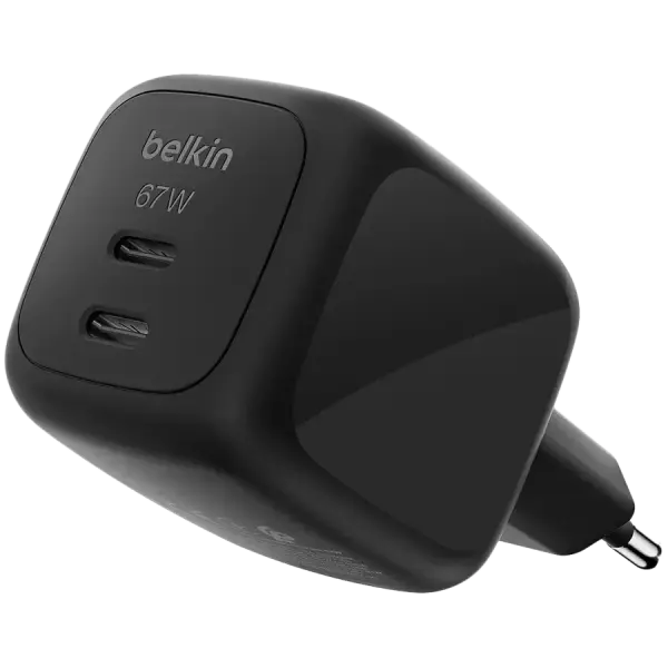 Tarmoqli quvvatlash qurilmasi Belkin Dual USB-C 67w PD wall Charger with PPS Black (WCH020KQBK)