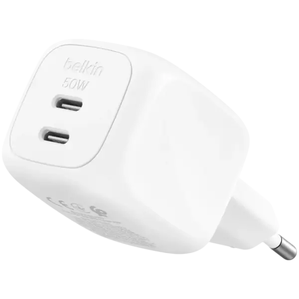 Tarmoqli quvvatlash qurilmasi Belkin Dual USB-C 50w PD wall Charger with PPS White (WCH019KQWH)
