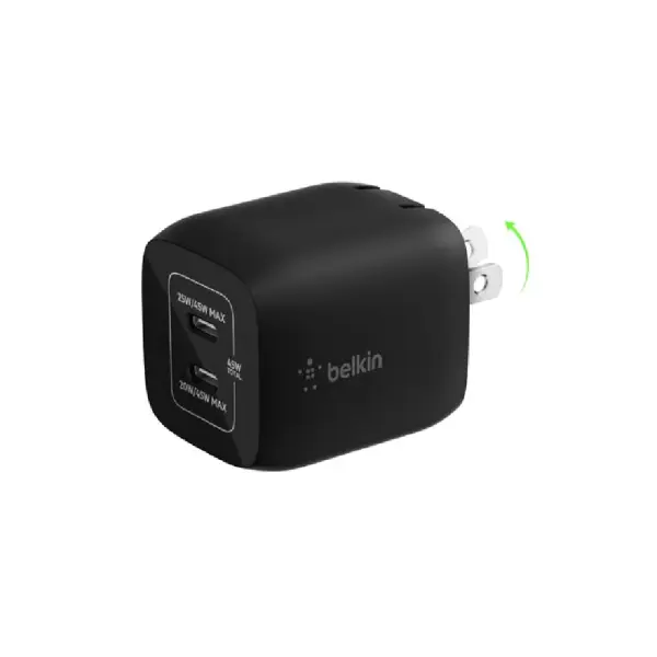 Tarmoqli quvvatlash qurilmasi Belkin BoostCharge 45W PD PPS Dual USB-C GaN Black (WCH011VFBK)