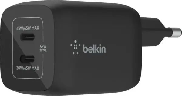 Tarmoqli quvvatlash qurilmasi Belkin Dual USB-C 65W Wall Charger (WCH013VFBK)