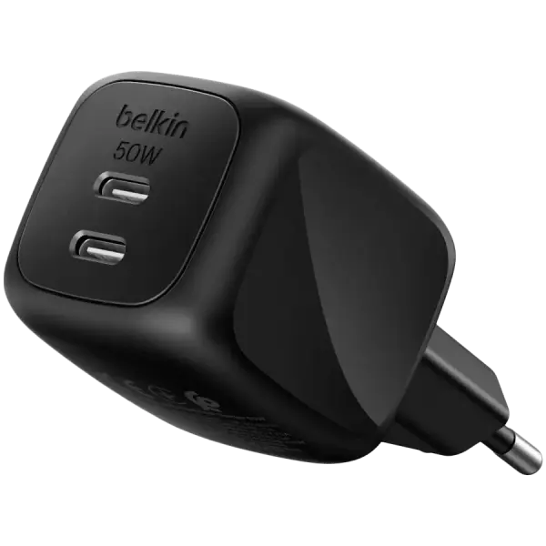 Tarmoqli quvvatlash qurilmasi Belkin Dual USB-C 50w PD wall Charger with PPS Black (WCH019KQBK)