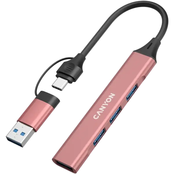 USB Хаб CANYON DS-02 4 in 1 USB-A/C Pink (CNS-TDS02G)