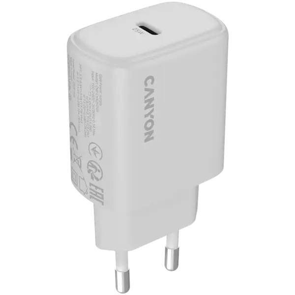 Tarmoqli quvvatlash qurilmasi CANYON OnCharge 250 25W 1xPD 1xQC EU White