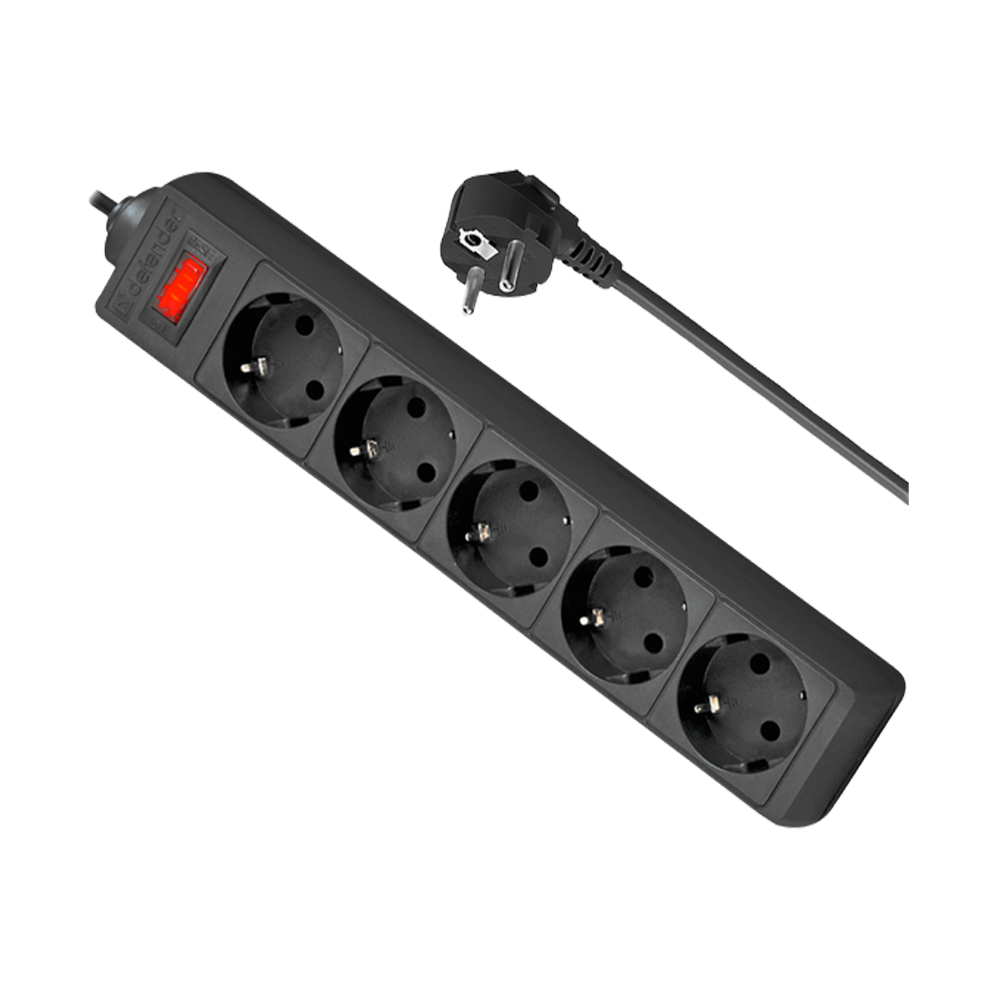 Сетевой фильтр Defender ES / 5 розеток / 1.8m / Black